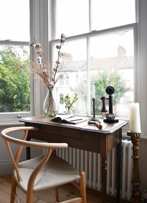 picture of desk and chair looking out of window